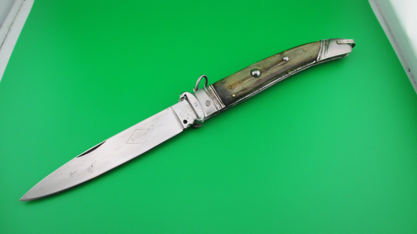 Tonerini Scarperia INOX 30cm Italian Shell puller Ring pull switchblade knife Etched blade