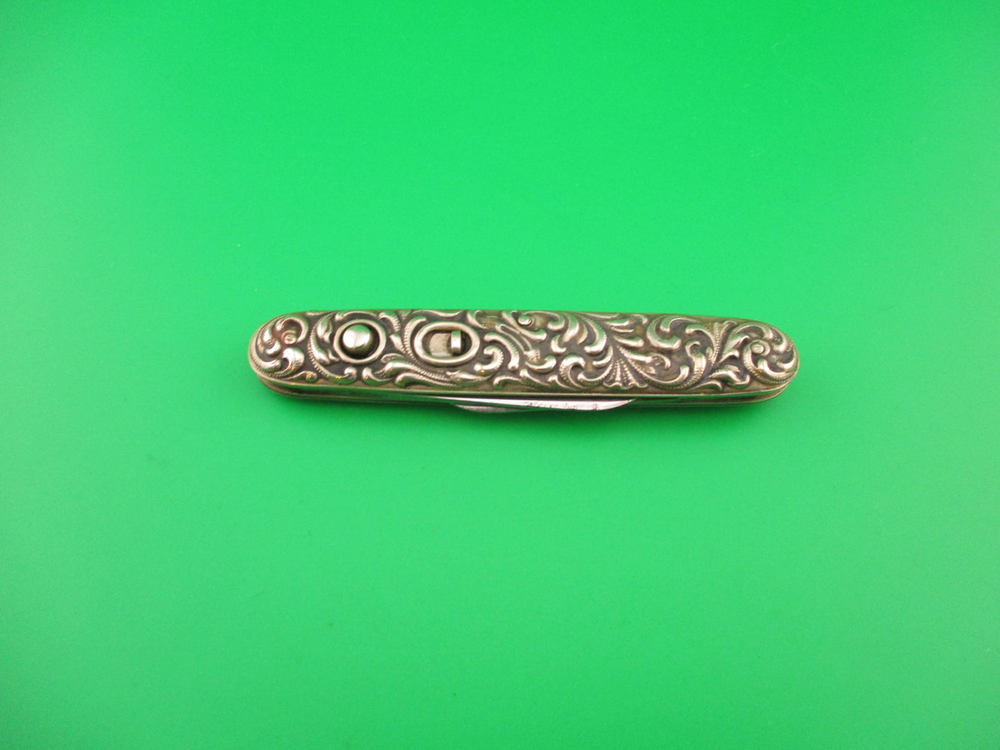 Schrade Cut Co Medium double Scroll Sterling Silver antique automatic knife