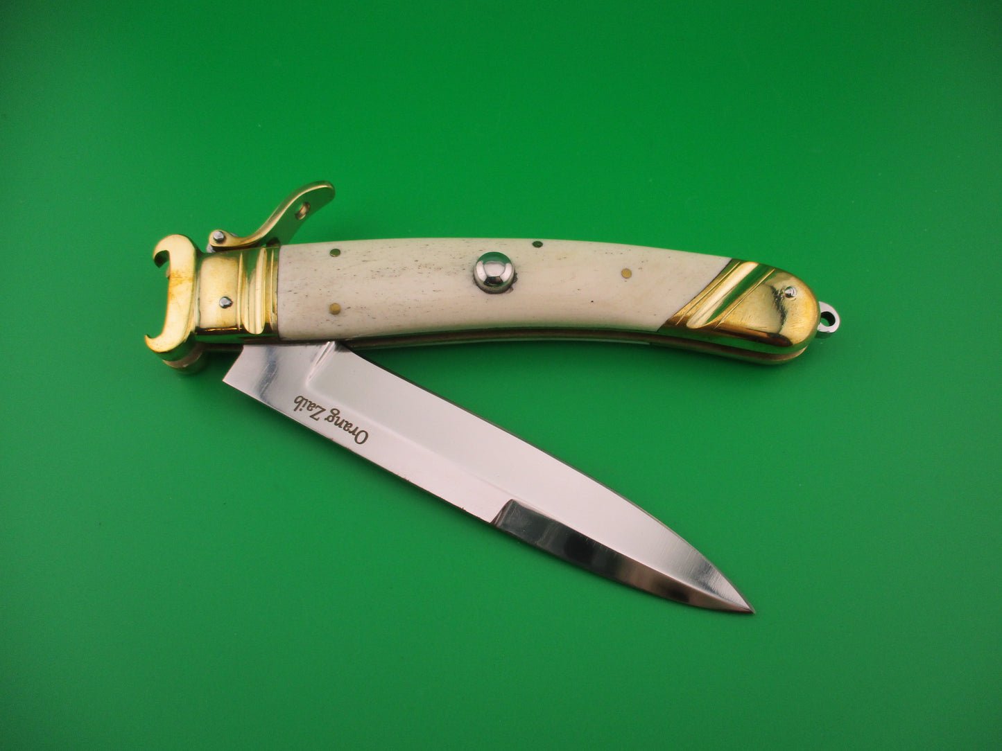 Scarperia Custom 30cm Shell puller Fulcrum Brass & white bone automatic knife