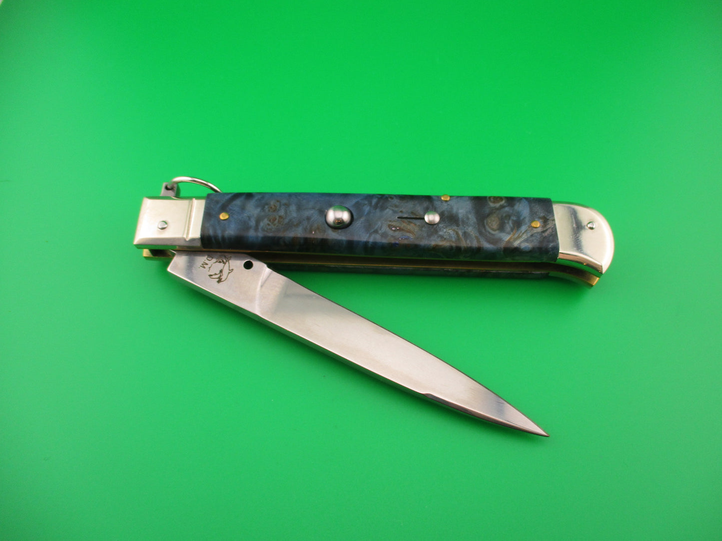 D.M. Dolphin 28cm Italian FALCON Ring pull Blue swirl automatic knife