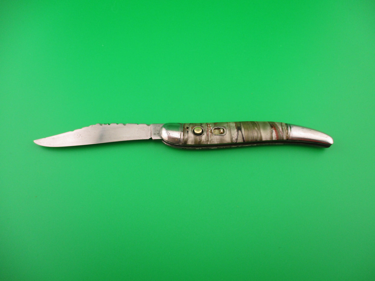 Hammer Brand Imperial Toothpick Green Pearl & Red 1950s vintage switchblade