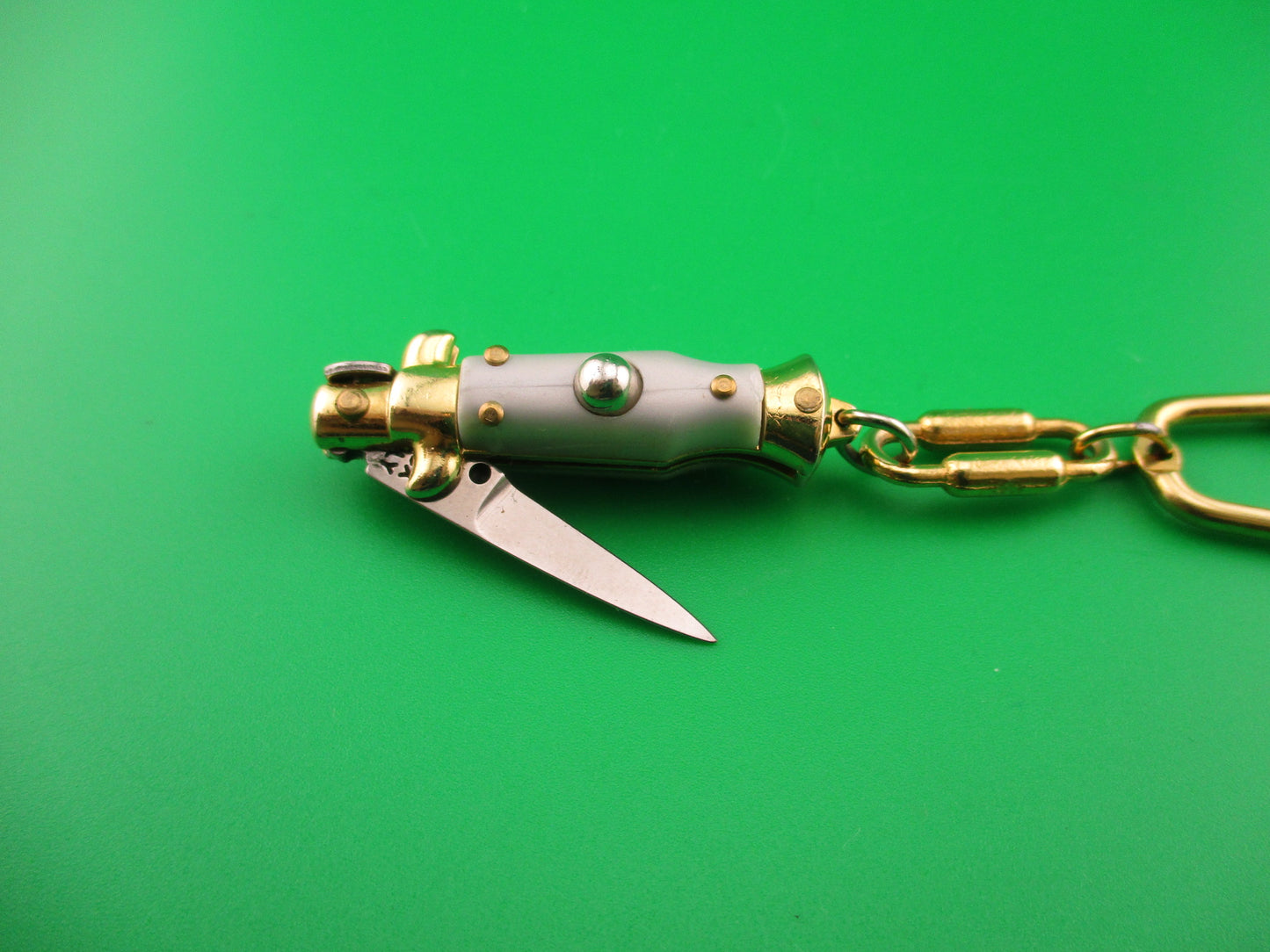 INOX ITALY 7cm Italian Mini Picklock Gold 3 pin vintage automatic knife keychain