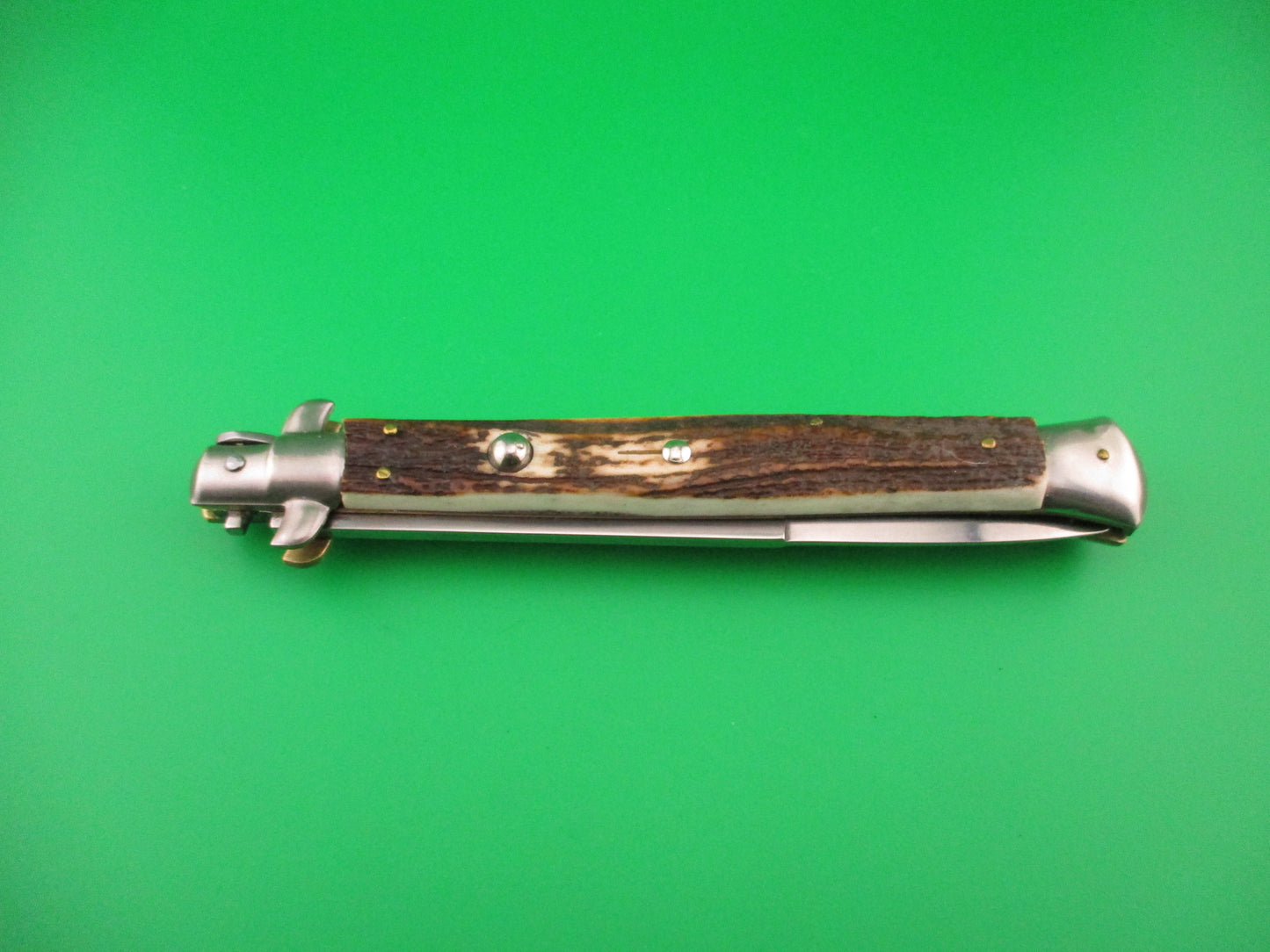 MANIAGO ITALY 33cm Quality Italian Stiletto Stag swivel bolster automatic knife