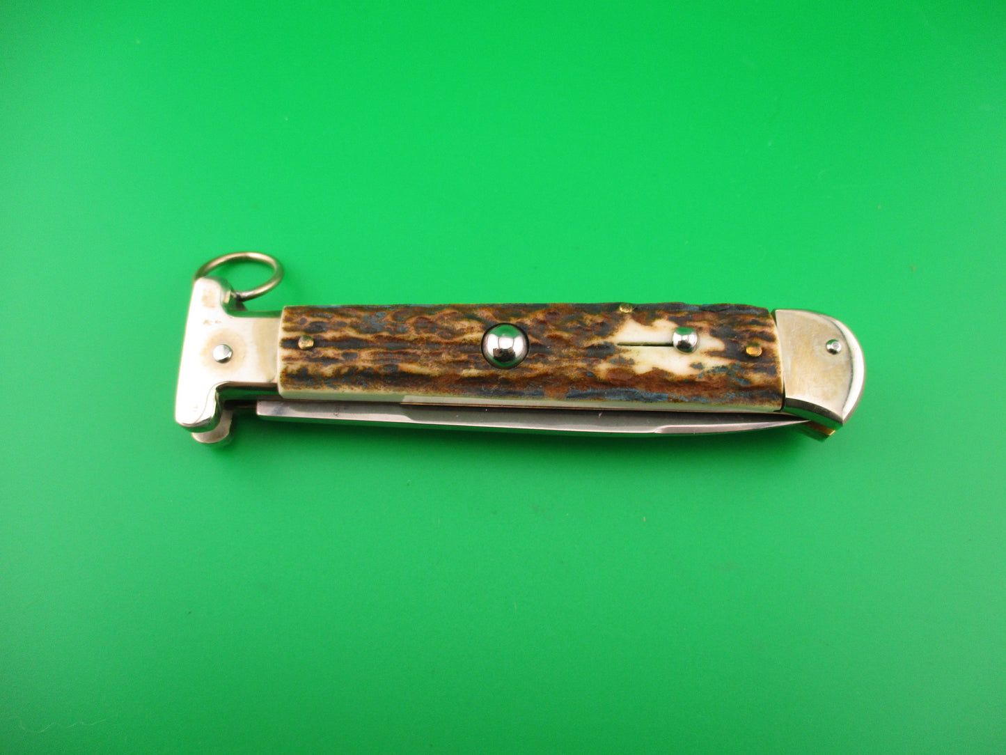 AGA CAMPOLIN Maniago-Italy 2014 22cm Italian Francese Stag Ringpull automatic knife