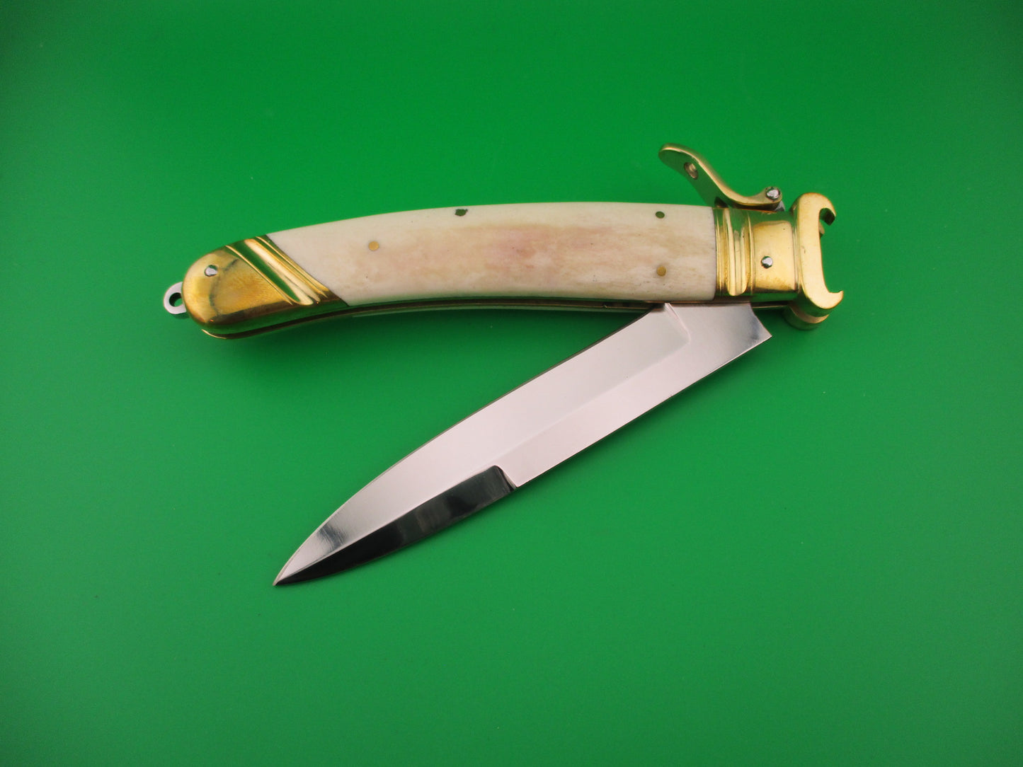 Scarperia Custom 30cm Shell puller Fulcrum Brass & white bone automatic knife