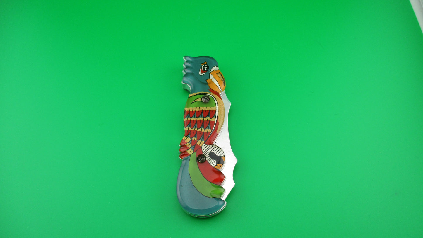 RPK 20cm Russian Colorful Tropical Bird Vintage Switchblade Comb