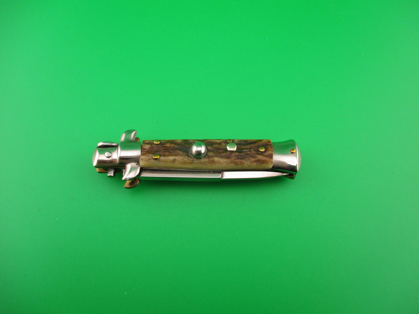 ROSTFREI 14cm Italian Stag stiletto Oreste Dibon swivel bolster automatic knife