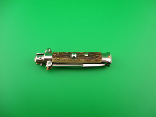 ROSTFREI 14cm Italian Stag stiletto Oreste Dibon swivel bolster automatic knife