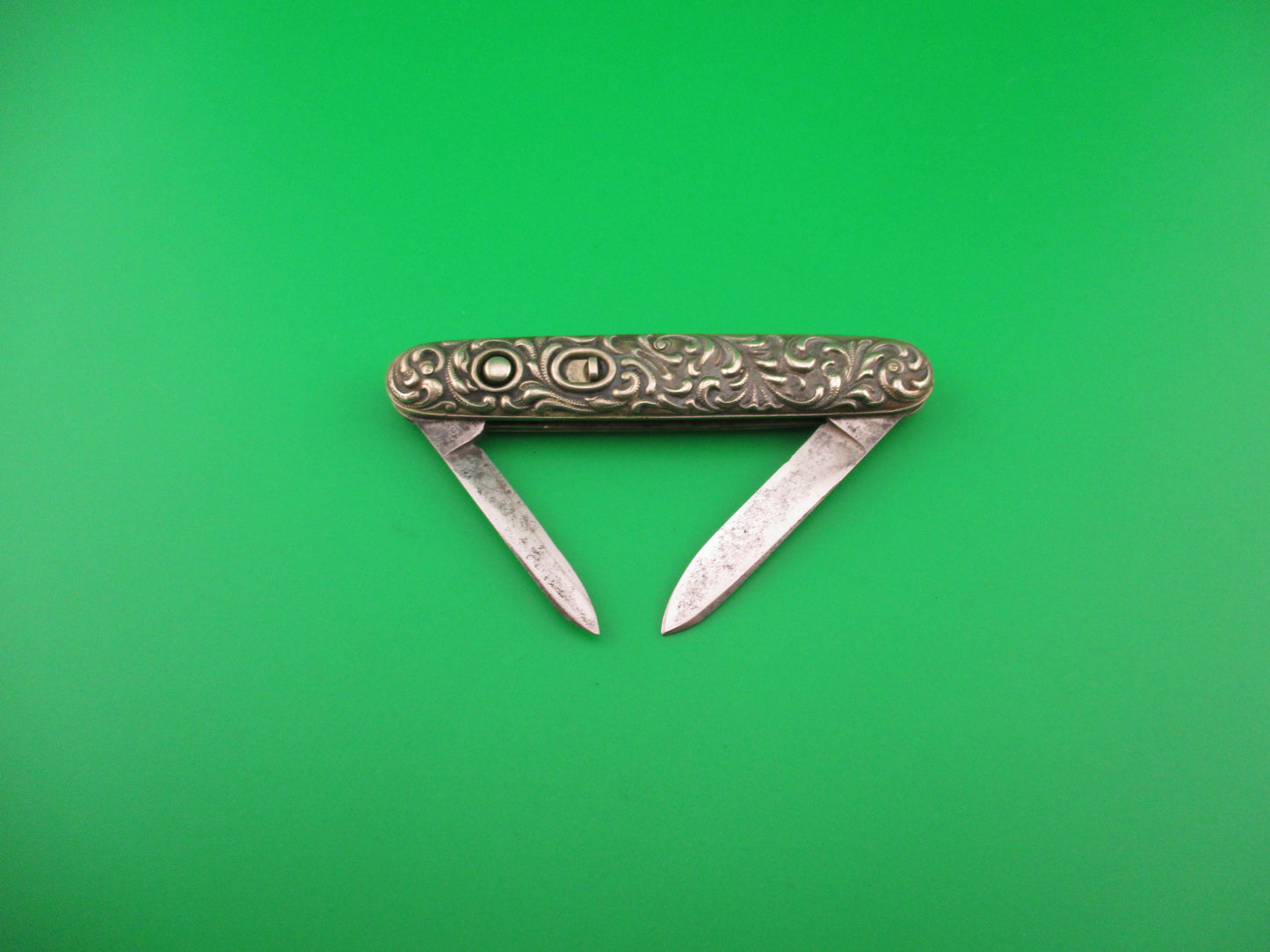 Schrade Cut Co Medium double Scroll Sterling Silver antique automatic knife