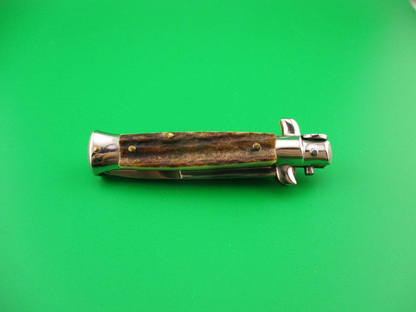 ROSTFREI 14cm Italian Stag stiletto Oreste Dibon swivel bolster automatic knife