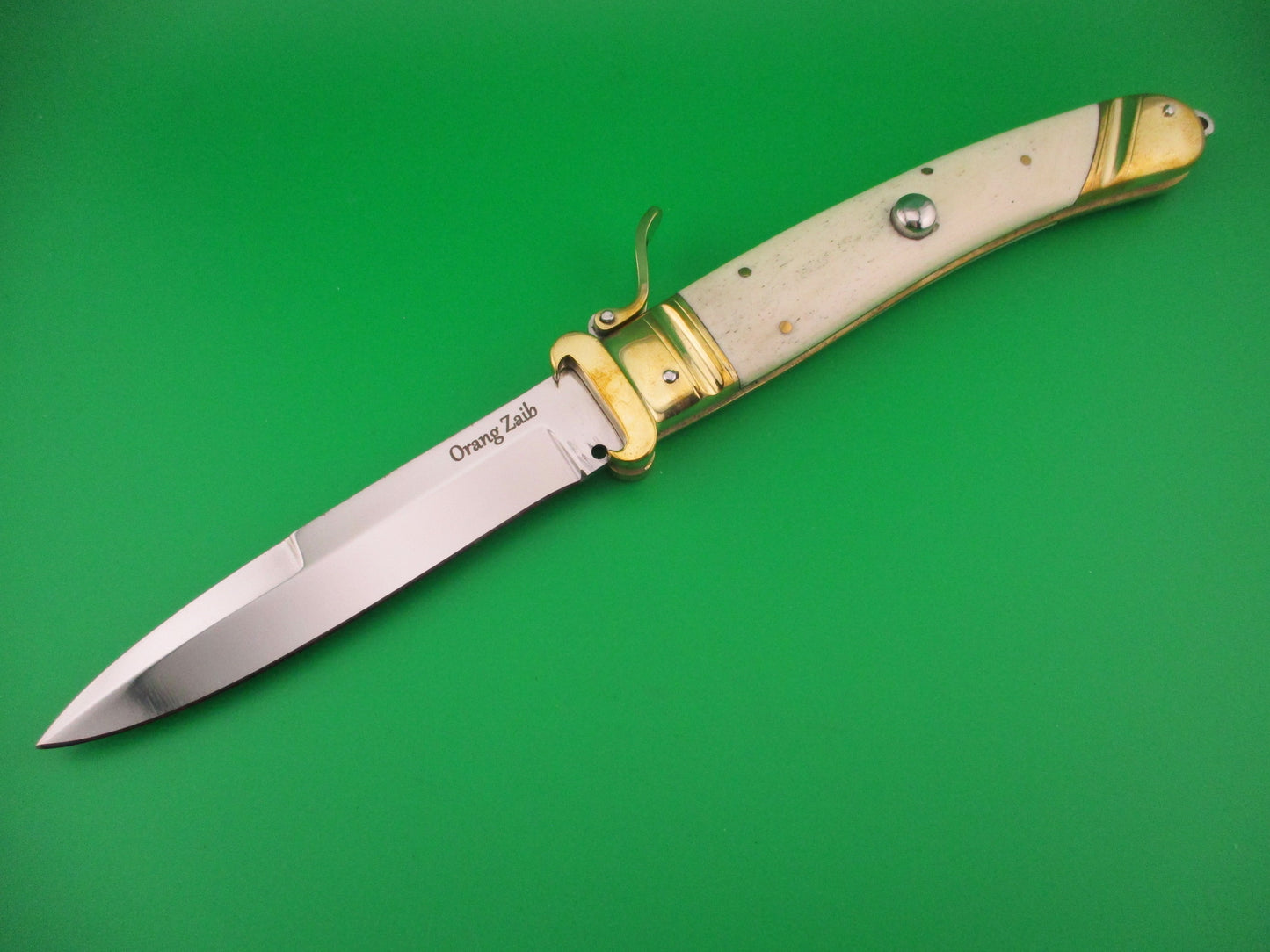 Scarperia Custom 30cm Shell puller Fulcrum Brass & white bone automatic knife