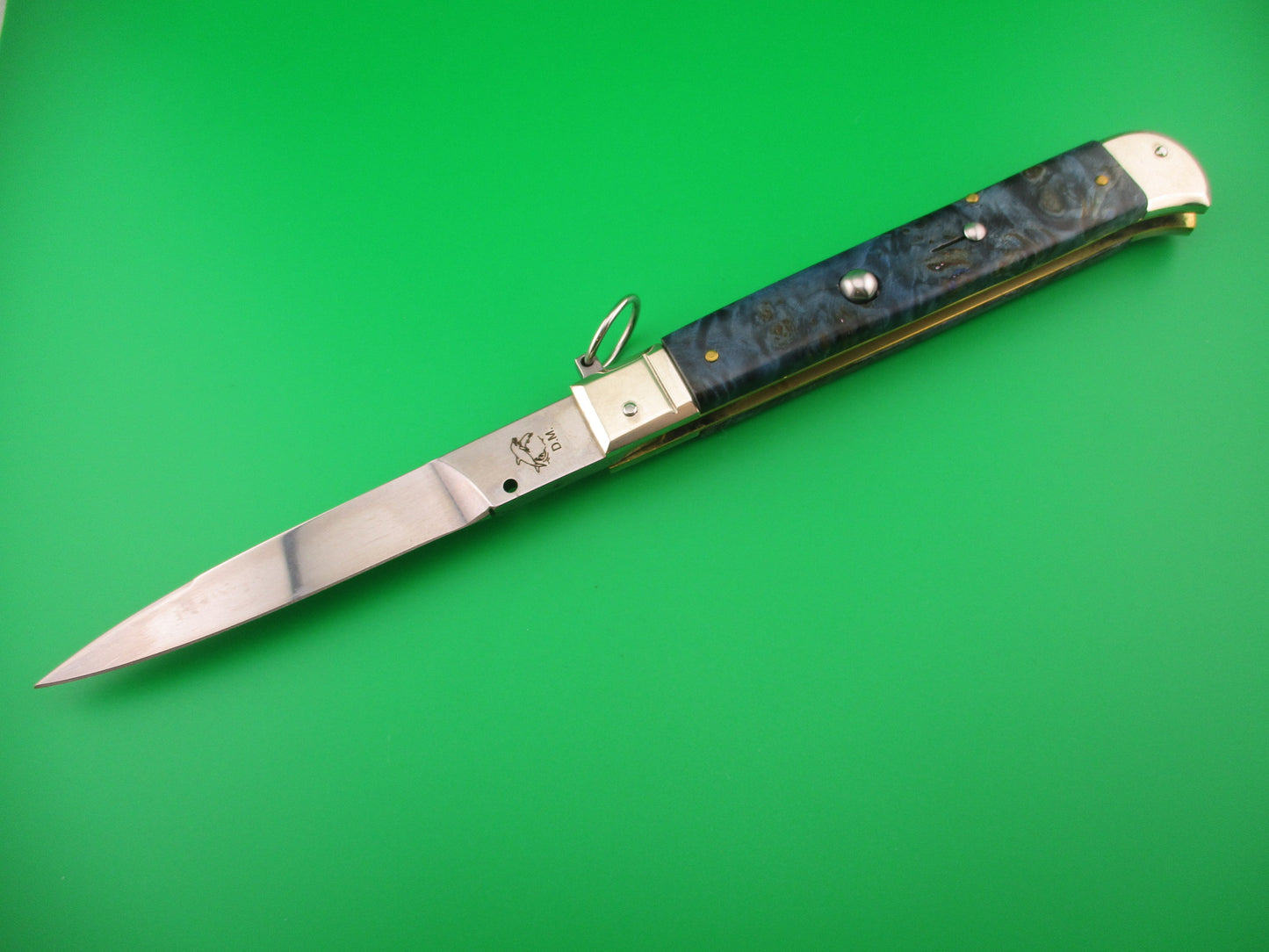 D.M. Dolphin 28cm Italian FALCON Ring pull Blue swirl automatic knife