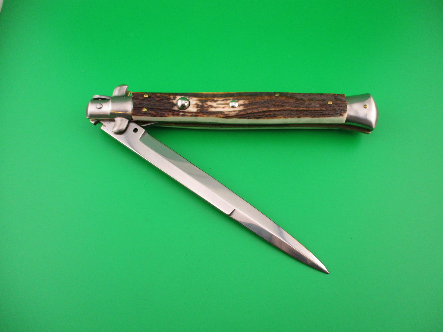 MANIAGO ITALY 33cm Quality Italian Stiletto Stag swivel bolster automatic knife