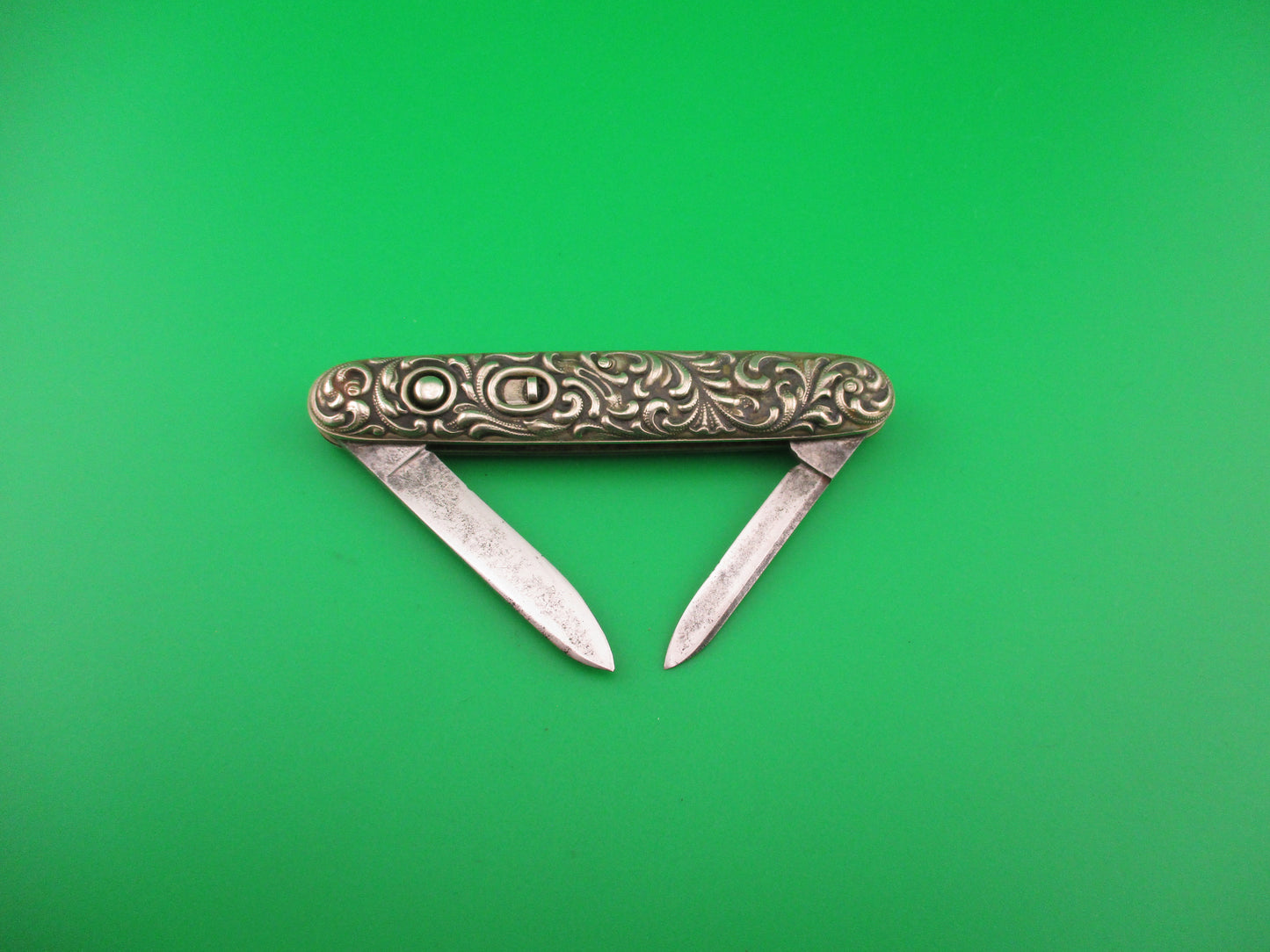 Schrade Cut Co Medium double Scroll Sterling Silver antique automatic knife