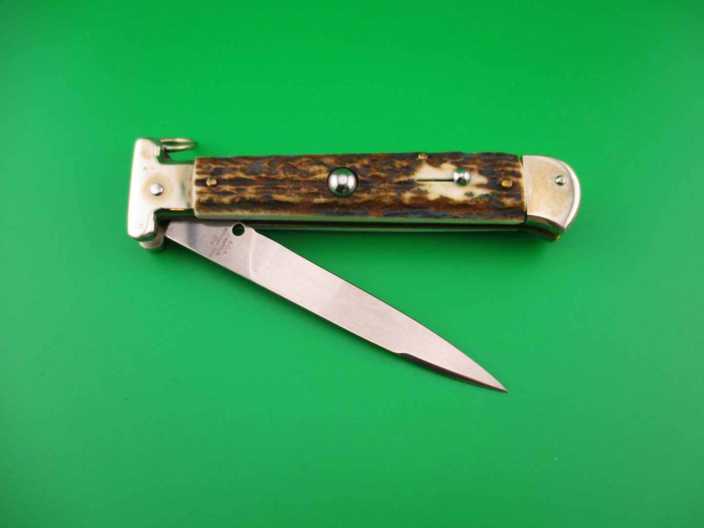 AGA CAMPOLIN Maniago-Italy 2014 22cm Italian Francese Stag Ringpull automatic knife