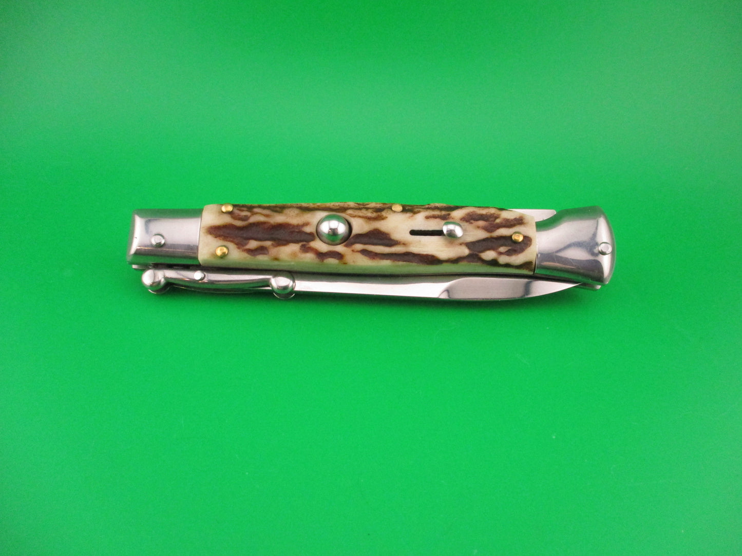 AKC WORLD 23cm Italian Style Stag Swing Guard automatic knife