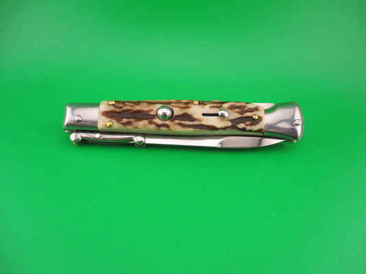 AKC WORLD 23cm Italian Style Stag Swing Guard automatic knife