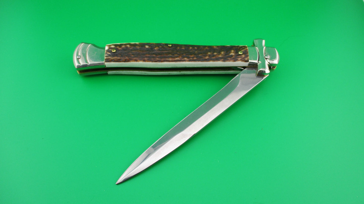 AGA CAMPOLIN 28cm Italian Maltese Stag crossguard automatic knife