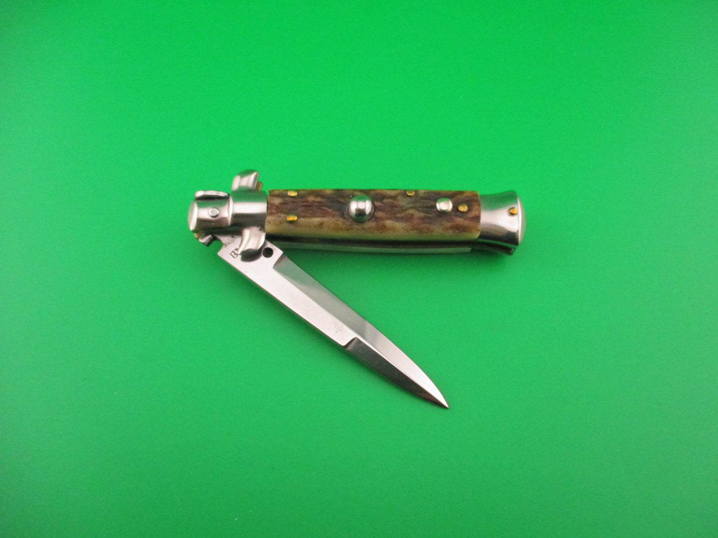 ROSTFREI 14cm Italian Stag stiletto Oreste Dibon swivel bolster automatic knife