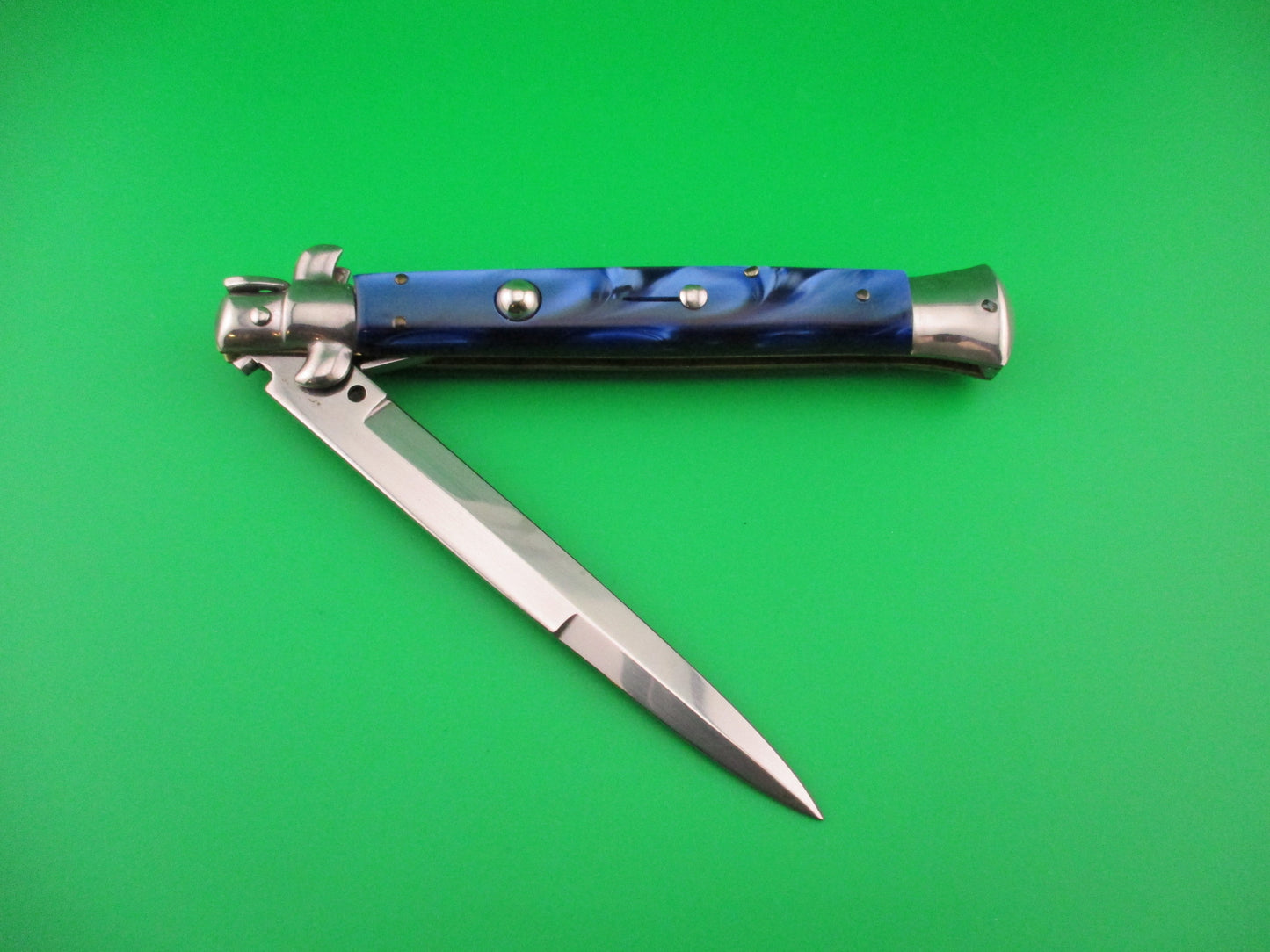 STILETTO ITALY 28cm Italian Swivel bolster Blue Pearl Kirinite automatic knife
