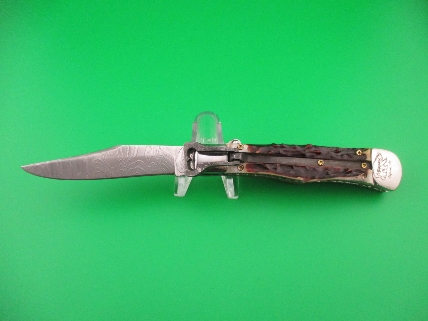 Jim Grizzard CUSTOM WR CASE LEVER Inspired Stag Damascus automatic knife