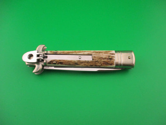 Leverletto by Bill DeShivs AKC Italy 20cm Italian Stag lever guards automatic knife
