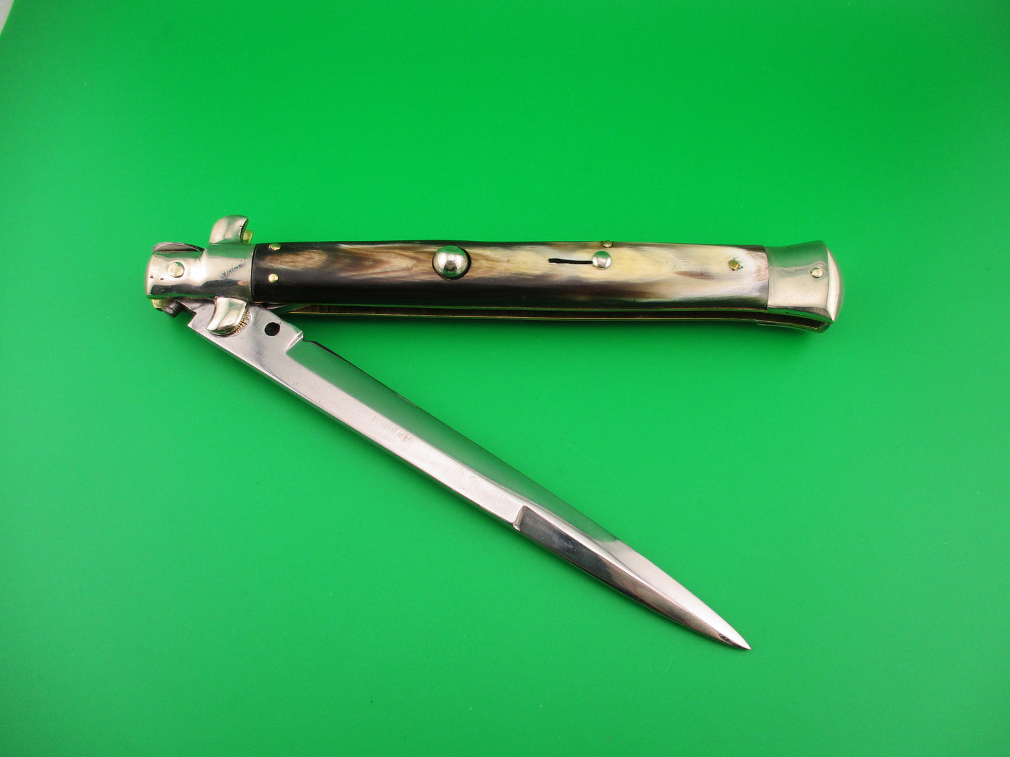 M. ITALY INOX 33cm Italian Picklock 1950s vintage automatic knife brown & cream