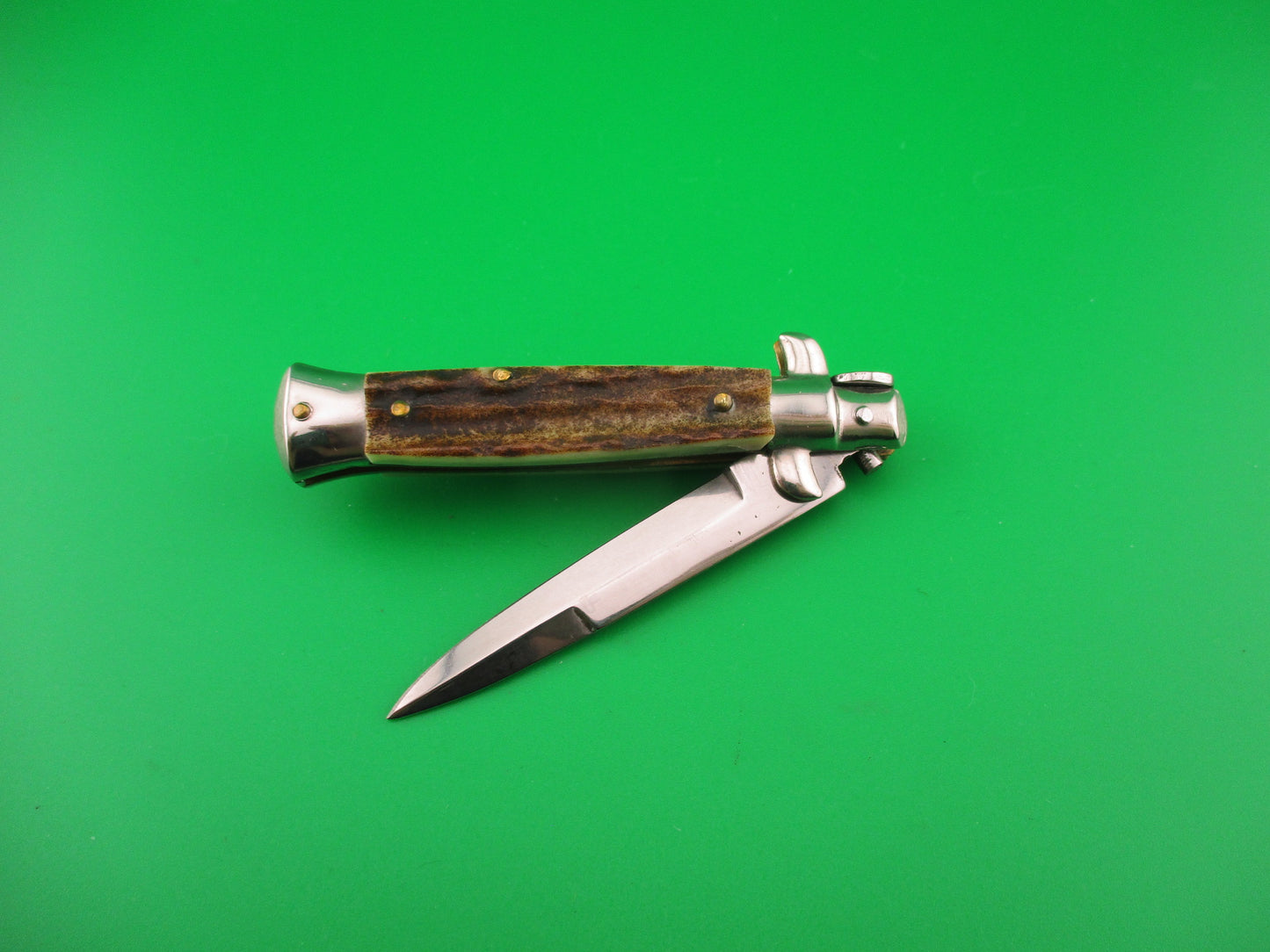 ROSTFREI 14cm Italian Stag stiletto Oreste Dibon swivel bolster automatic knife