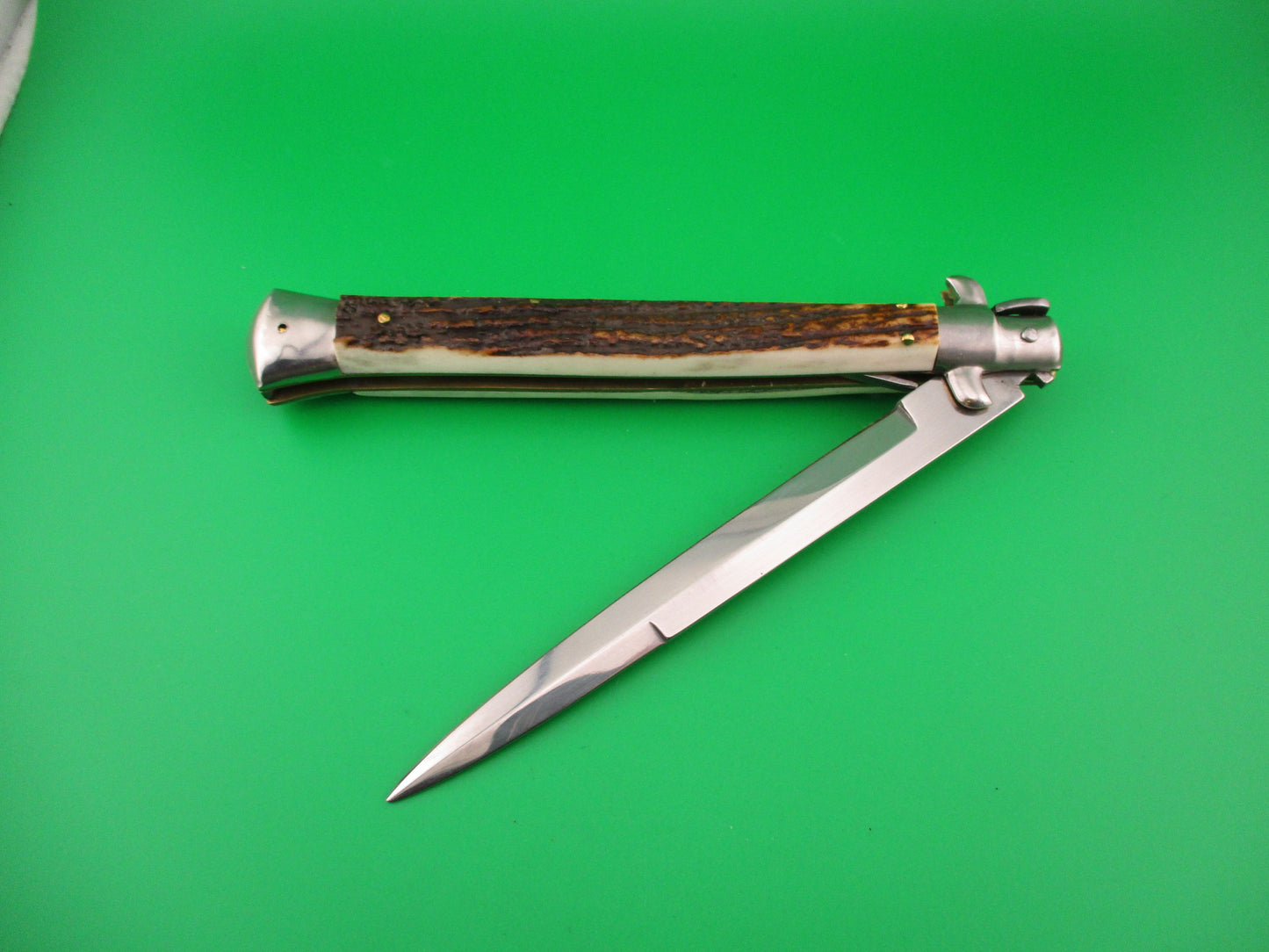 MANIAGO ITALY 33cm Quality Italian Stiletto Stag swivel bolster automatic knife