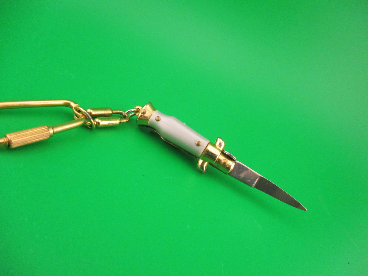 INOX ITALY 7cm Italian Mini Picklock Gold 3 pin vintage automatic knife keychain