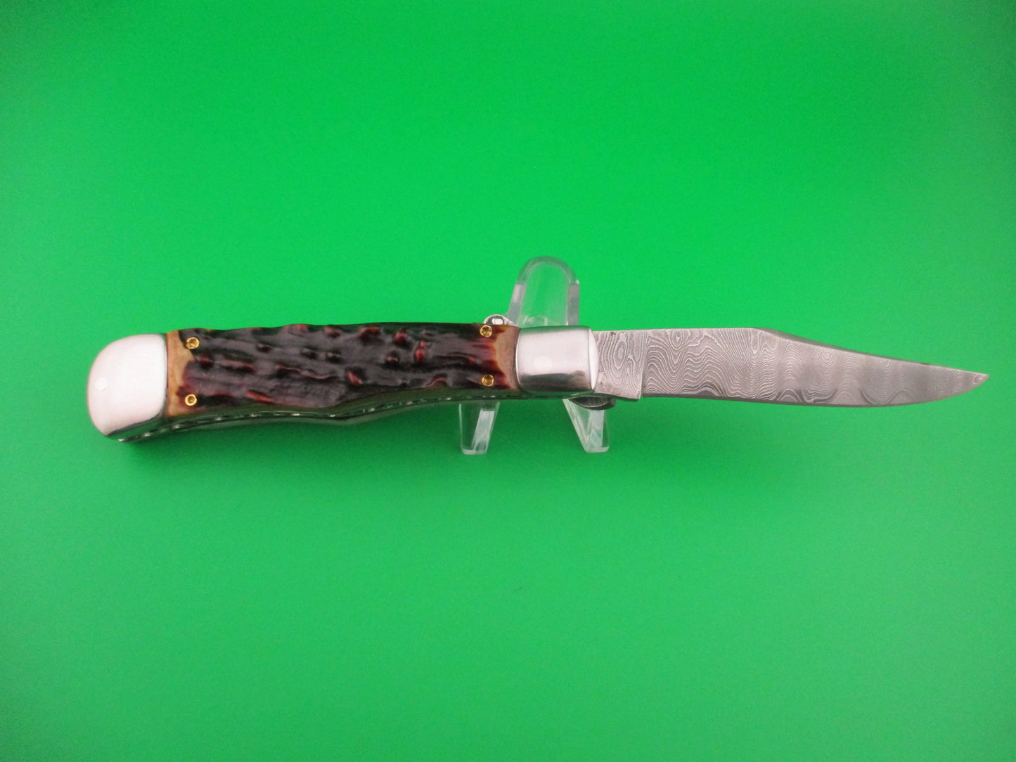 Jim Grizzard CUSTOM WR CASE LEVER Inspired Stag Damascus automatic knife