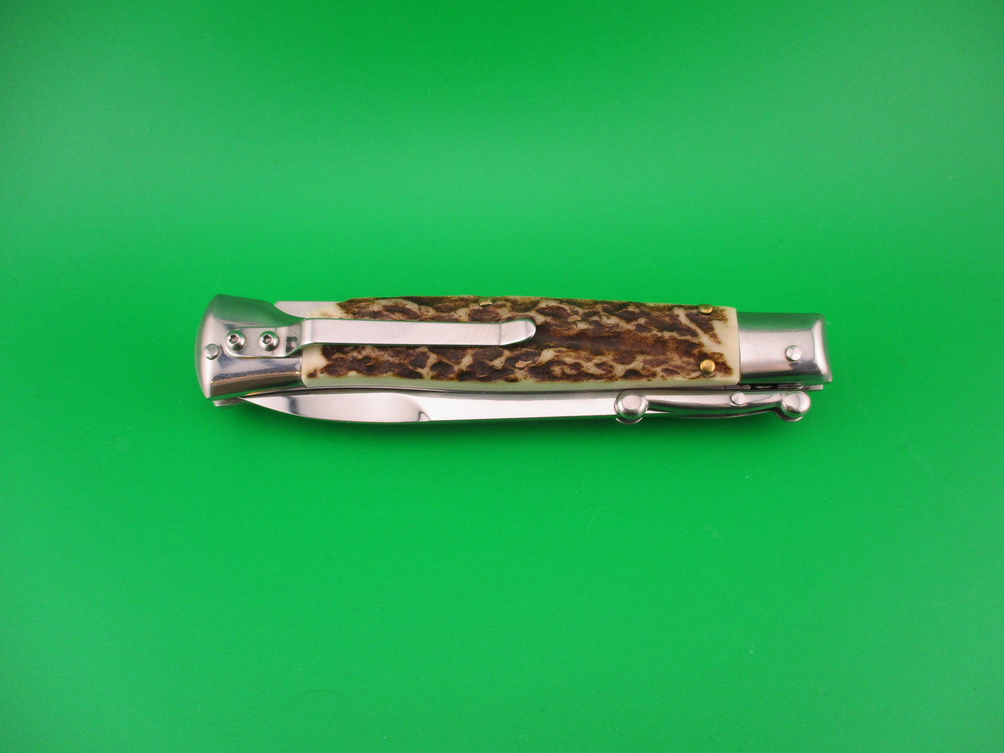 AKC WORLD 23cm Italian Style Stag Swing Guard automatic knife