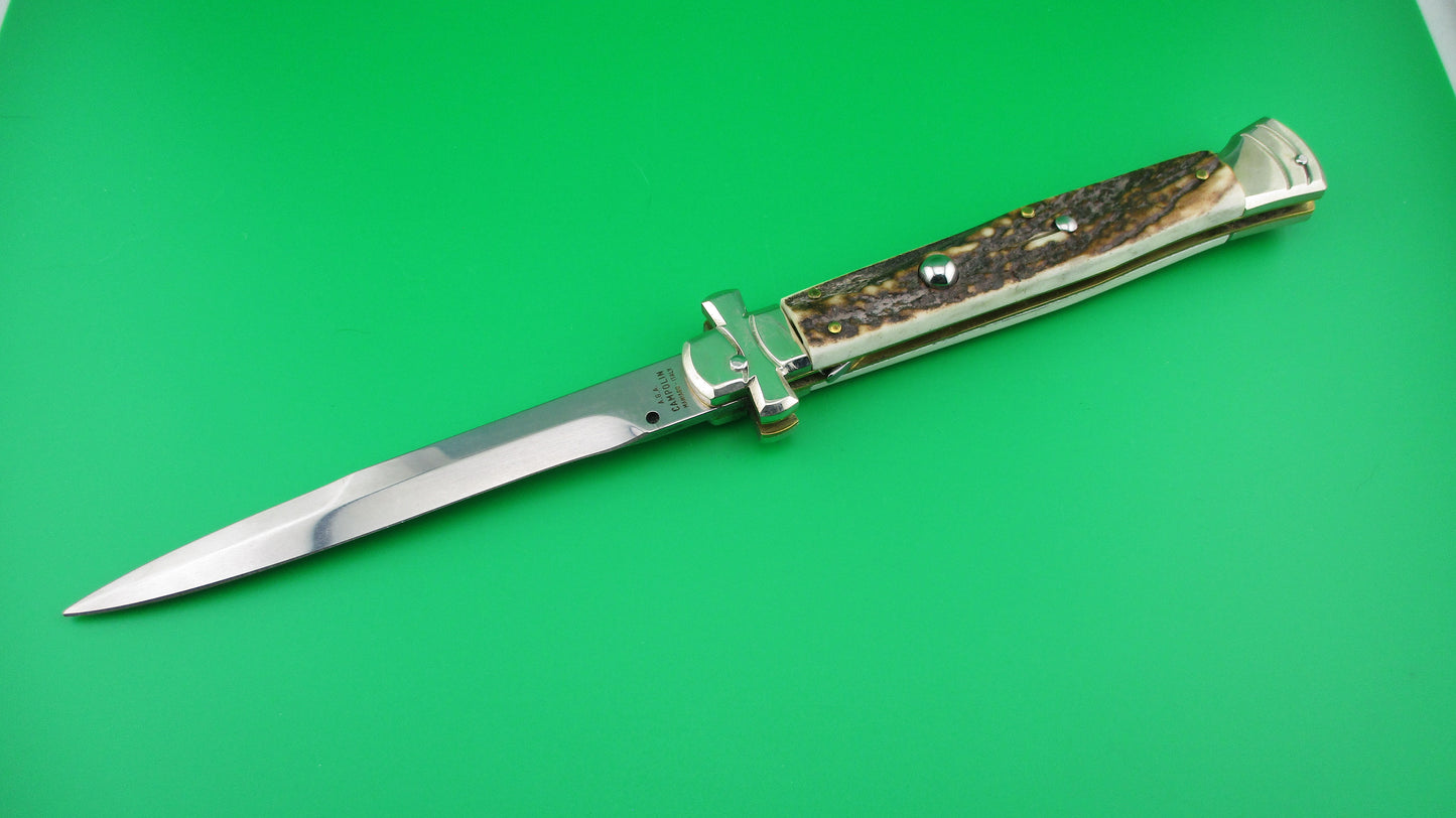 AGA CAMPOLIN 28cm Italian Maltese Stag crossguard automatic knife