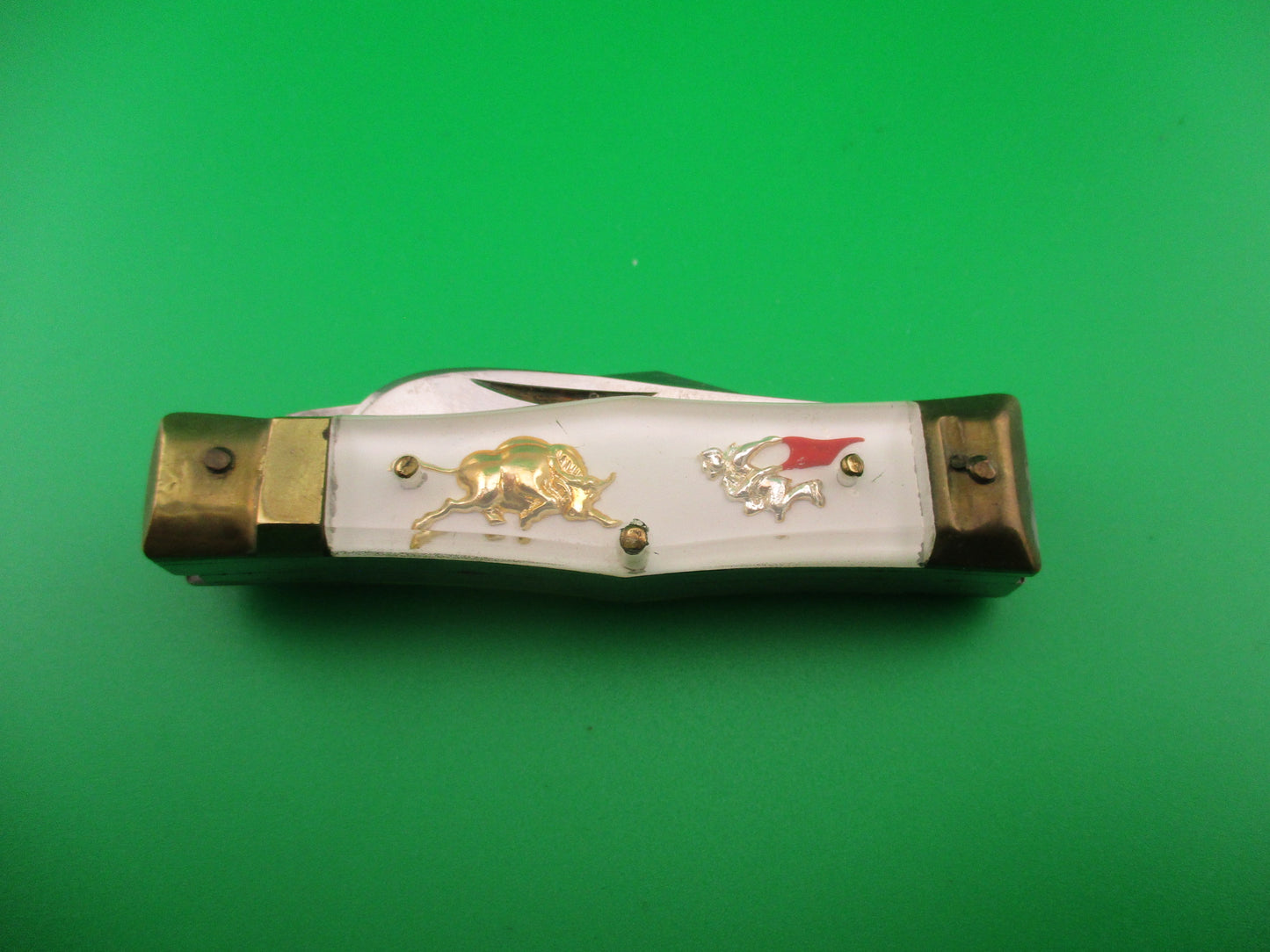 OMOR JAPAN 14cm Japanese Lever Bullfighter RARE 2 blade vintage automatic knife NIB