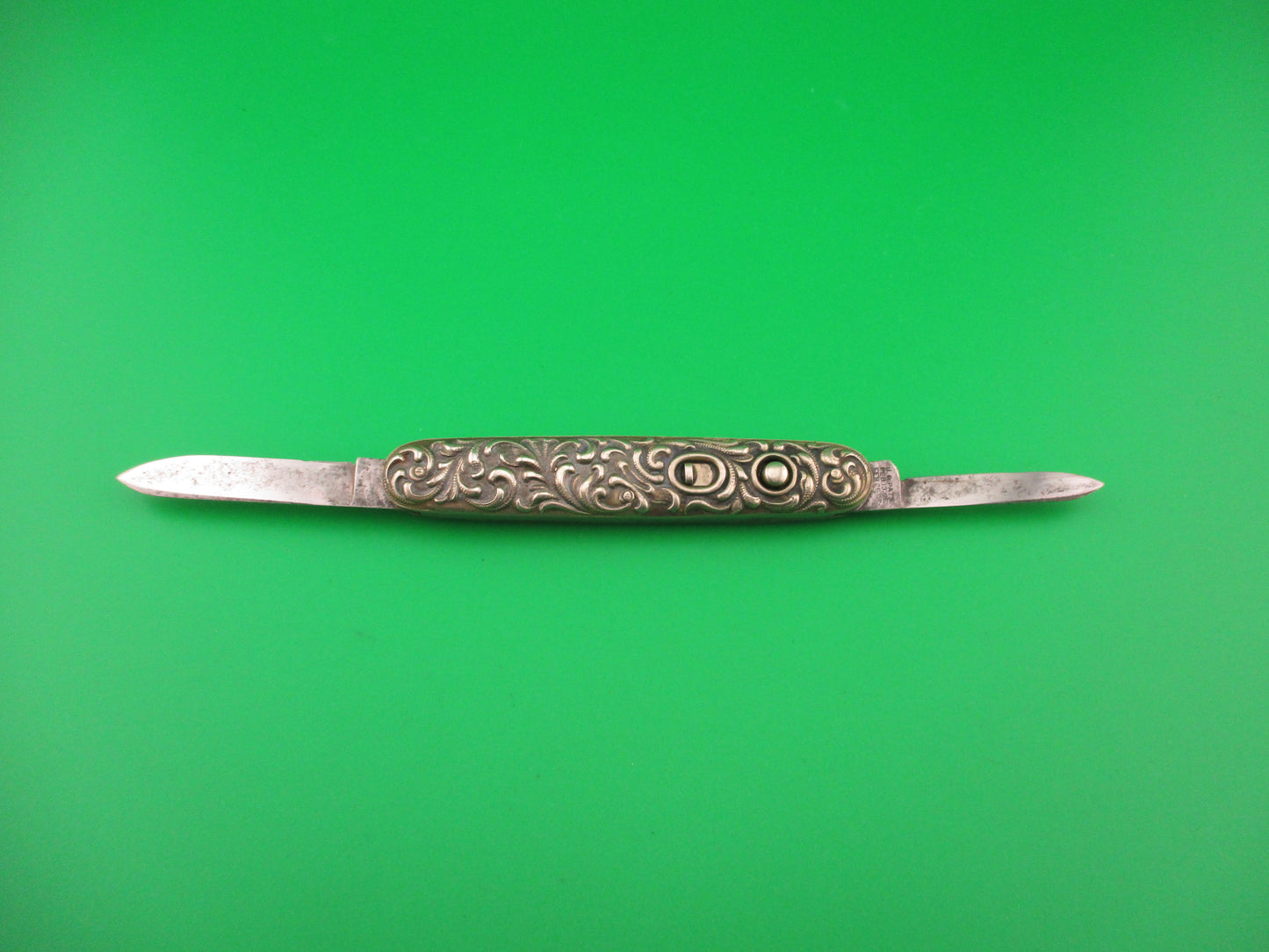 Schrade Cut Co Medium double Scroll Sterling Silver antique automatic knife