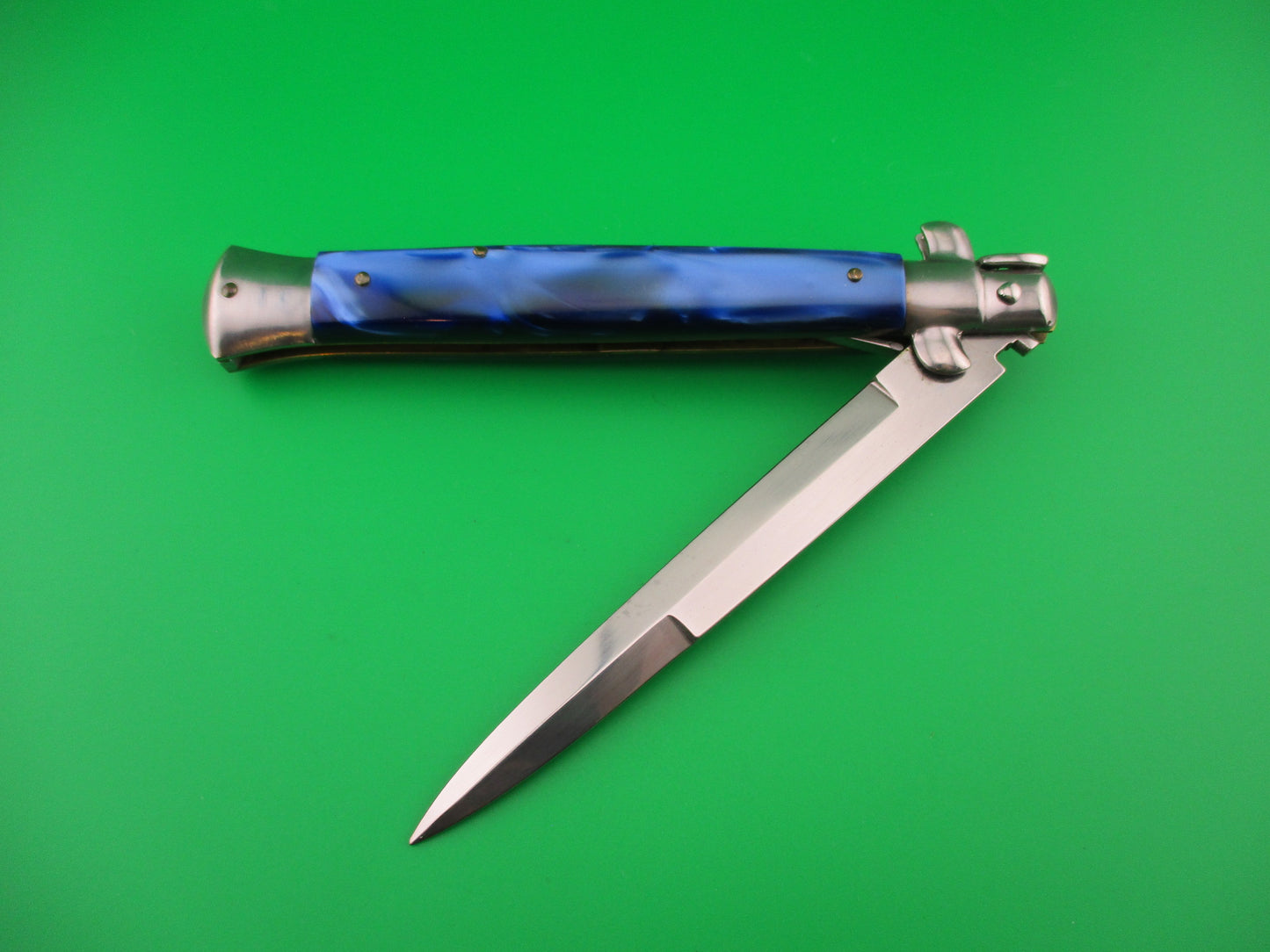 STILETTO ITALY 28cm Italian Swivel bolster Blue Pearl Kirinite automatic knife