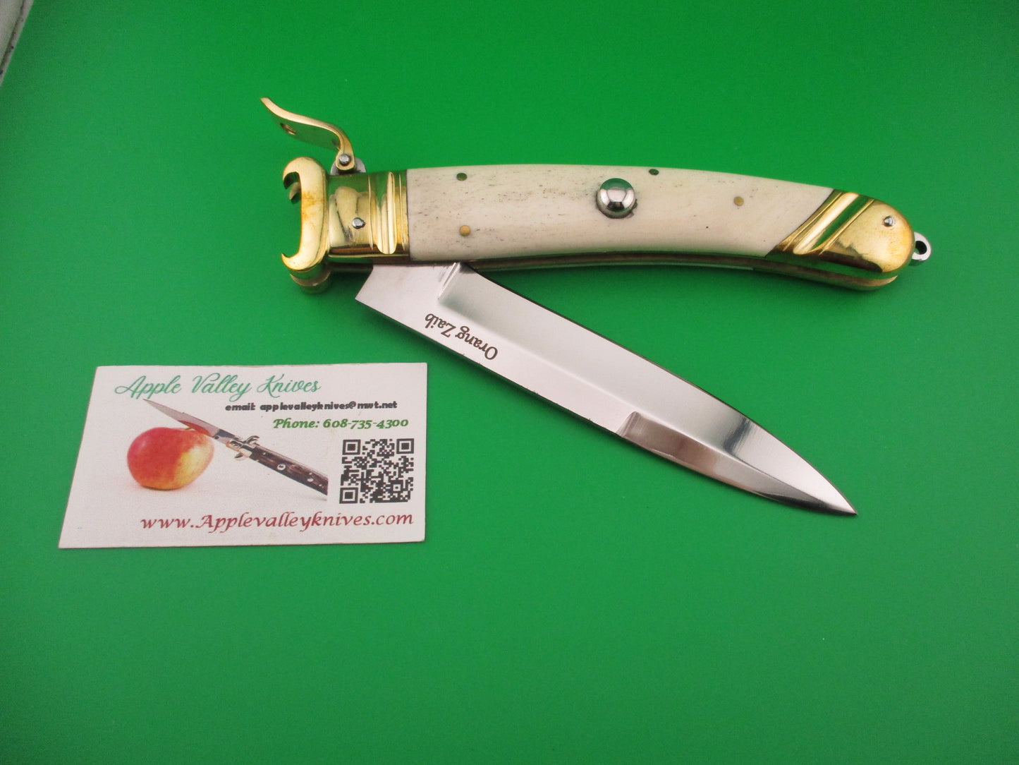 Scarperia Custom 30cm Shell puller Fulcrum Brass & white bone automatic knife