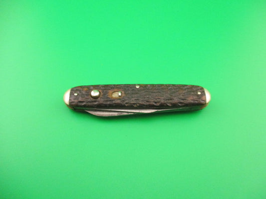 SCHRADE CUT CO Early Large Double 7503 Bone tip bolster antique automatic knife