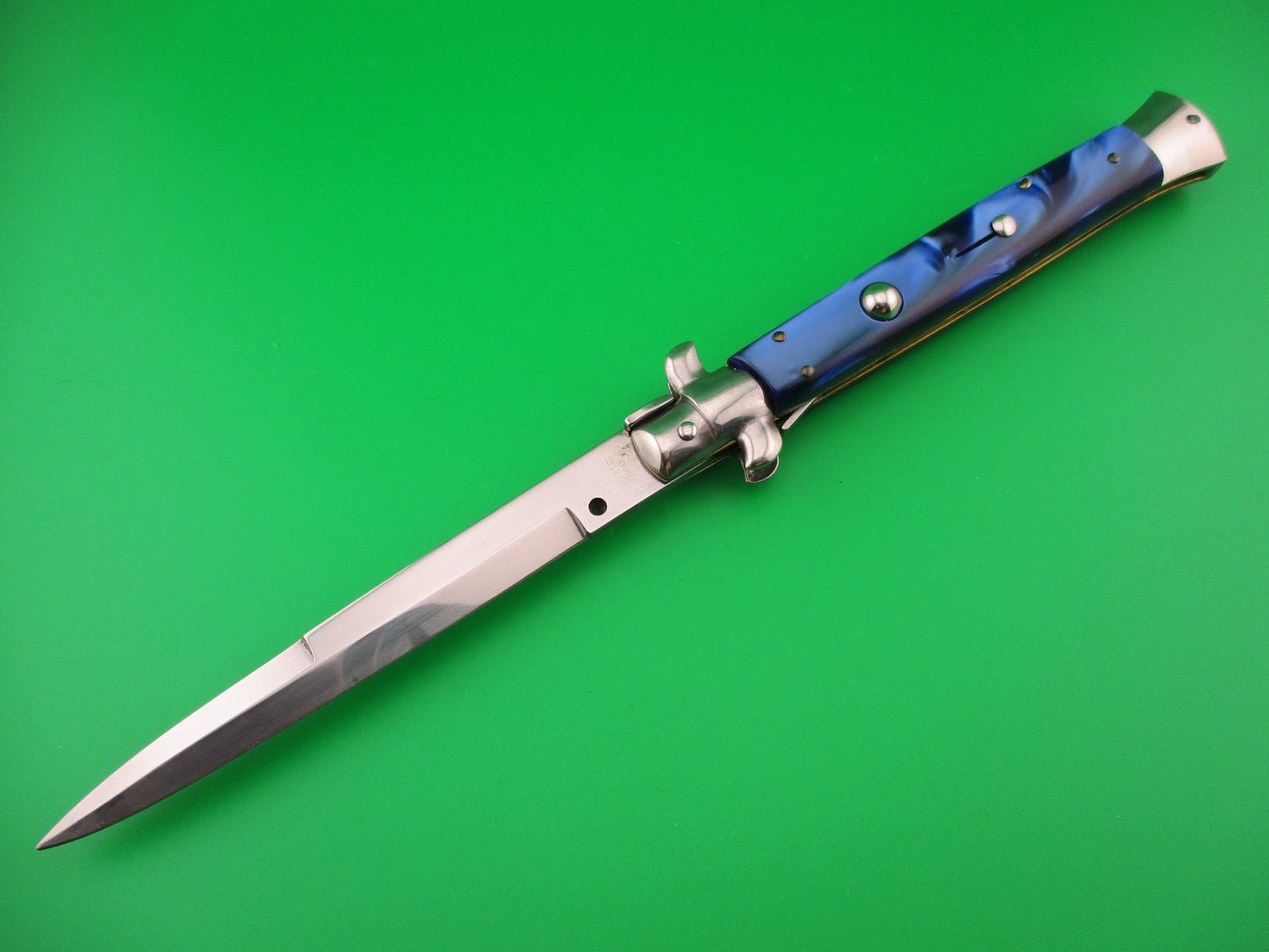 STILETTO ITALY 28cm Italian Swivel bolster Blue Pearl Kirinite automatic knife