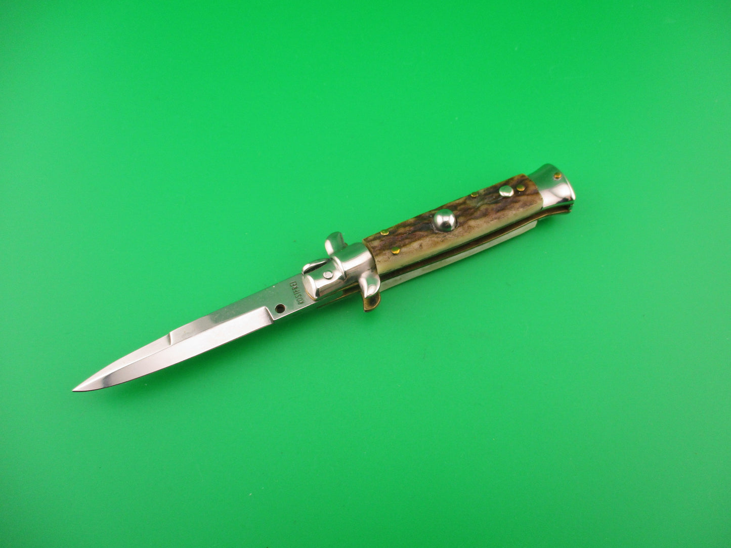 ROSTFREI 14cm Italian Stag stiletto Oreste Dibon swivel bolster automatic knife