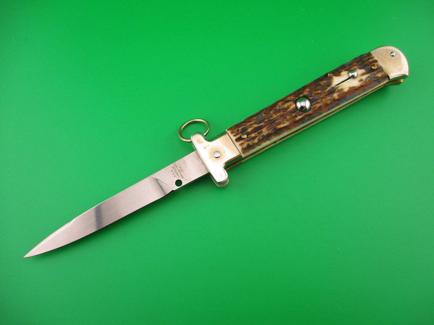 AGA CAMPOLIN Maniago-Italy 2014 22cm Italian Francese Stag Ringpull automatic knife