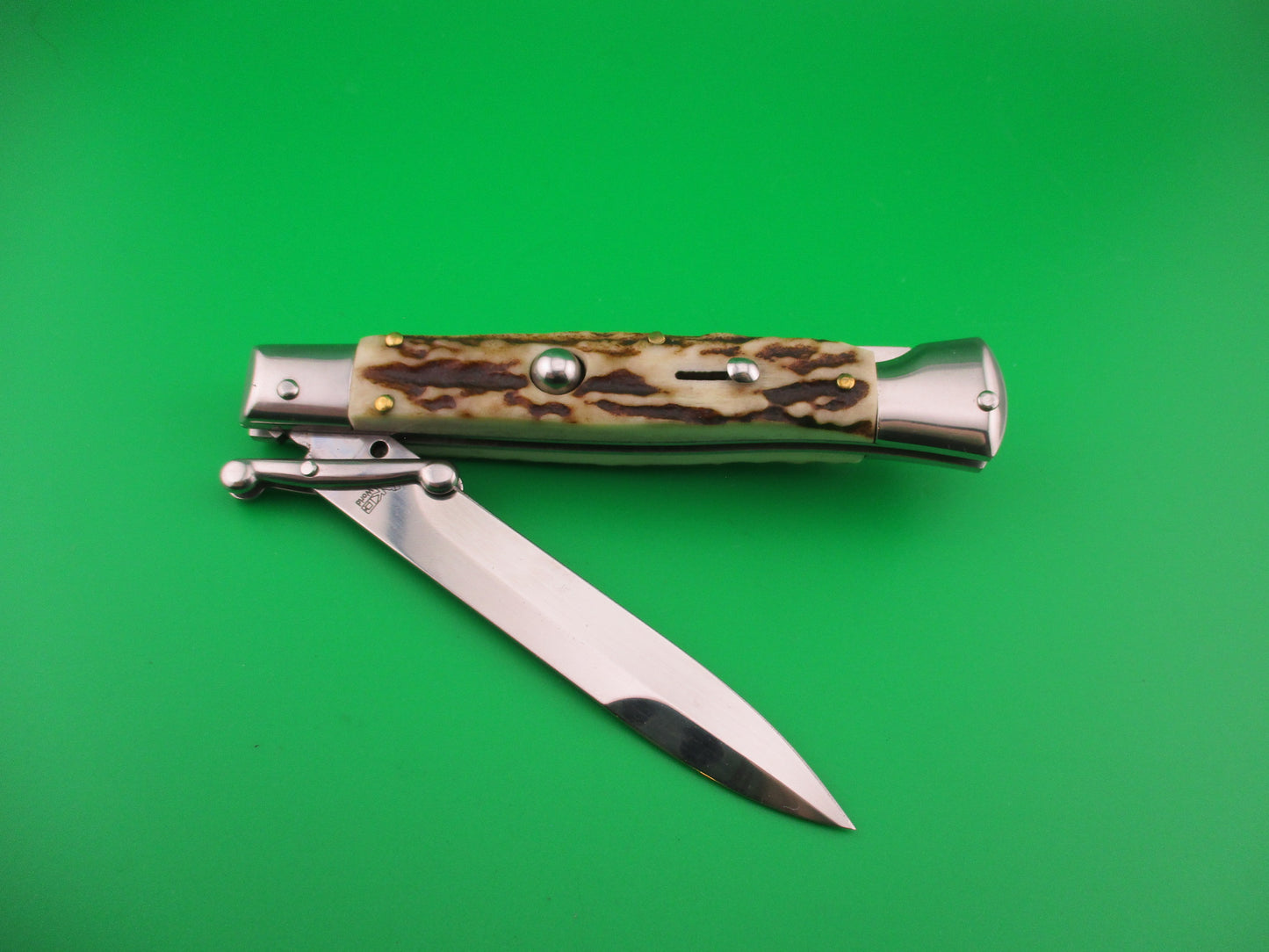 AKC WORLD 23cm Italian Style Stag Swing Guard automatic knife
