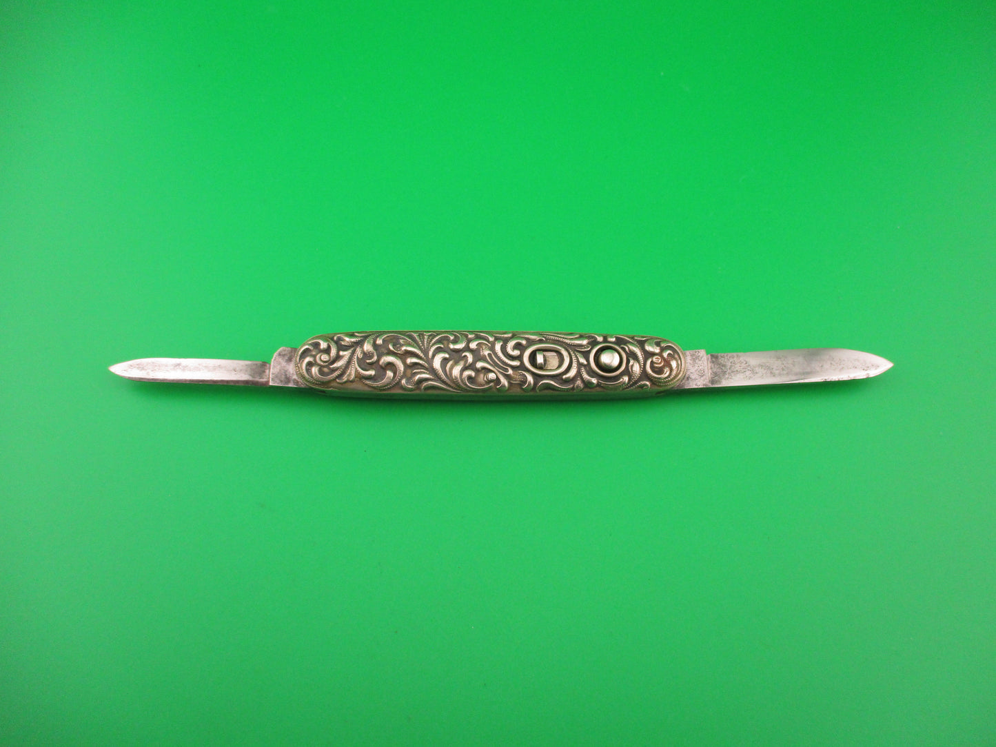 Schrade Cut Co Medium double Scroll Sterling Silver antique automatic knife
