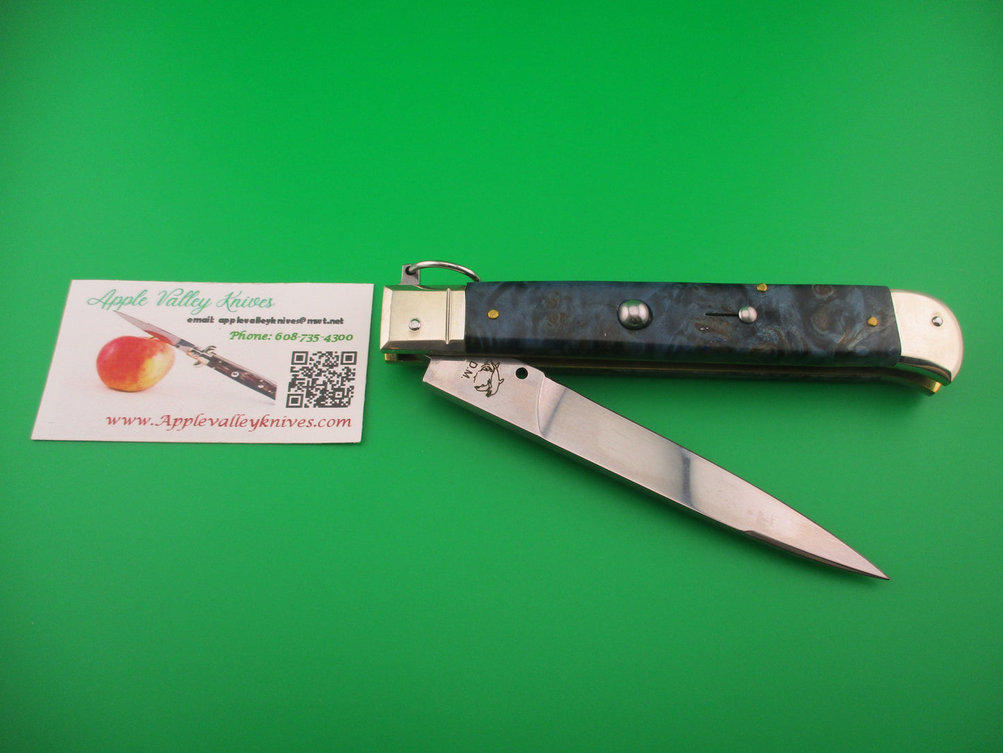 D.M. Dolphin 28cm Italian FALCON Ring pull Blue swirl automatic knife