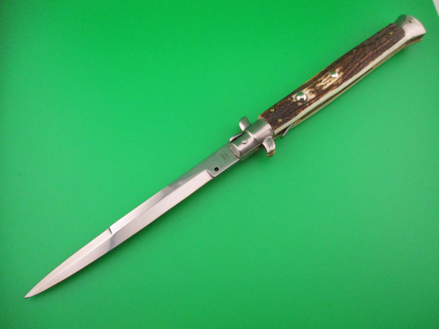 MANIAGO ITALY 33cm Quality Italian Stiletto Stag swivel bolster automatic knife