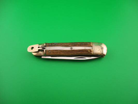 HUBERTUS SOLINGEN 11cm West German Lever Stag Camper automatic knife