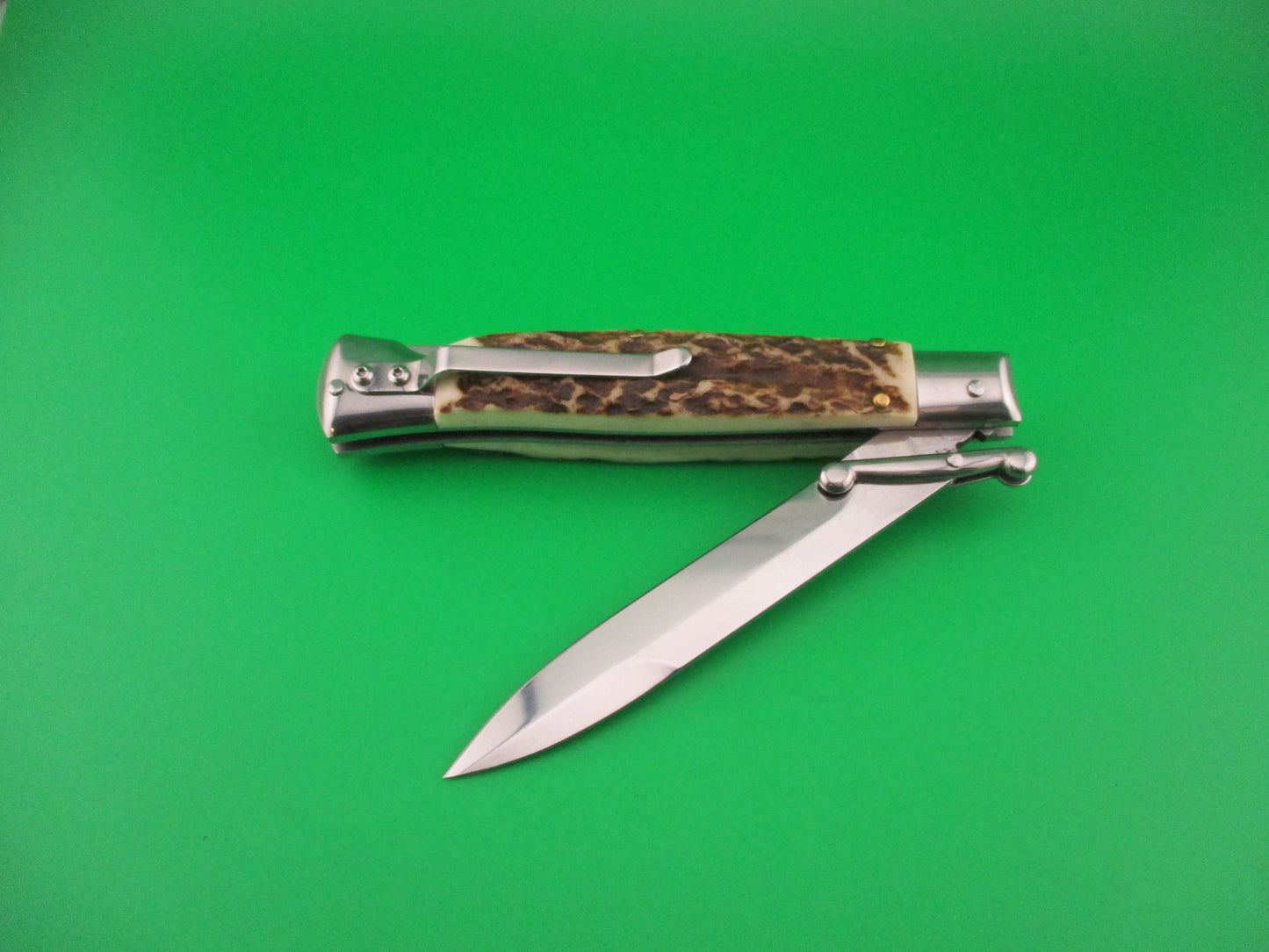 AKC WORLD 23cm Italian Style Stag Swing Guard automatic knife