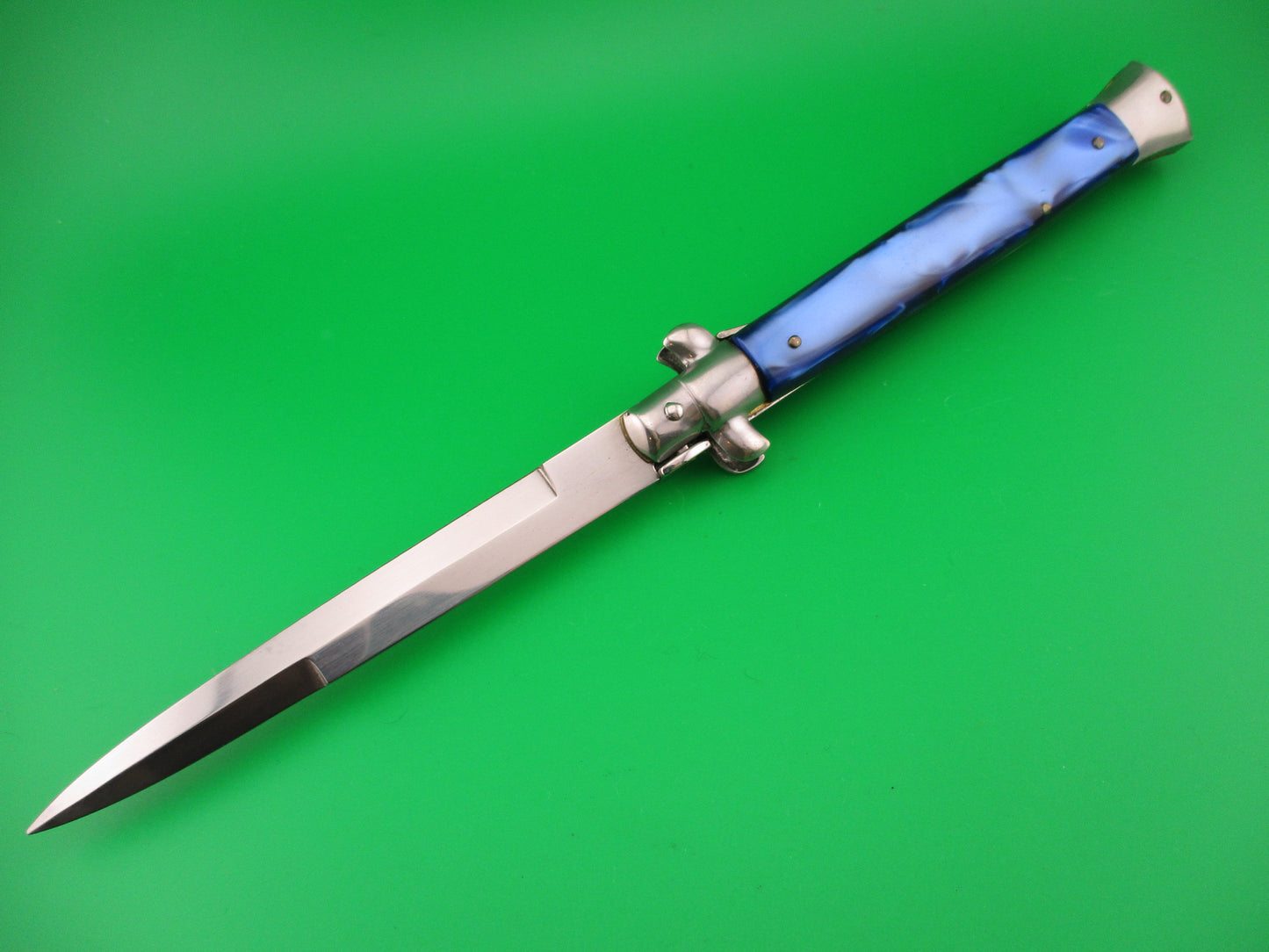 STILETTO ITALY 28cm Italian Swivel bolster Blue Pearl Kirinite automatic knife