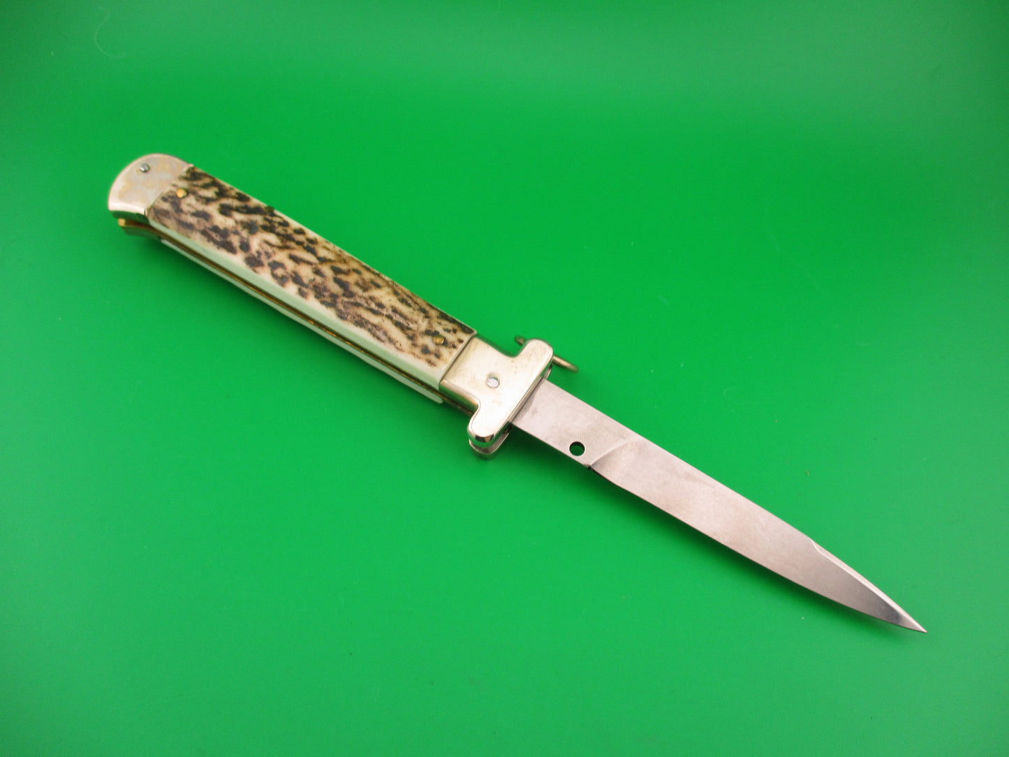 AGA CAMPOLIN Maniago-Italy 2014 22cm Italian Francese Stag Ringpull automatic knife