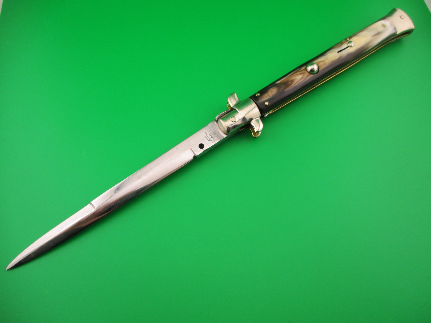 M. ITALY INOX 33cm Italian Picklock 1950s vintage automatic knife brown & cream